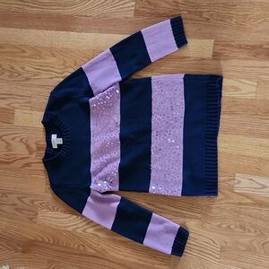 Loft Outlet sweater, crewneck, size XS, striped w/sequins on lilac stripes